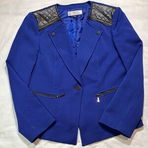 Tahari Women's Royal Blue Blazer with Quilted Black Details EUC